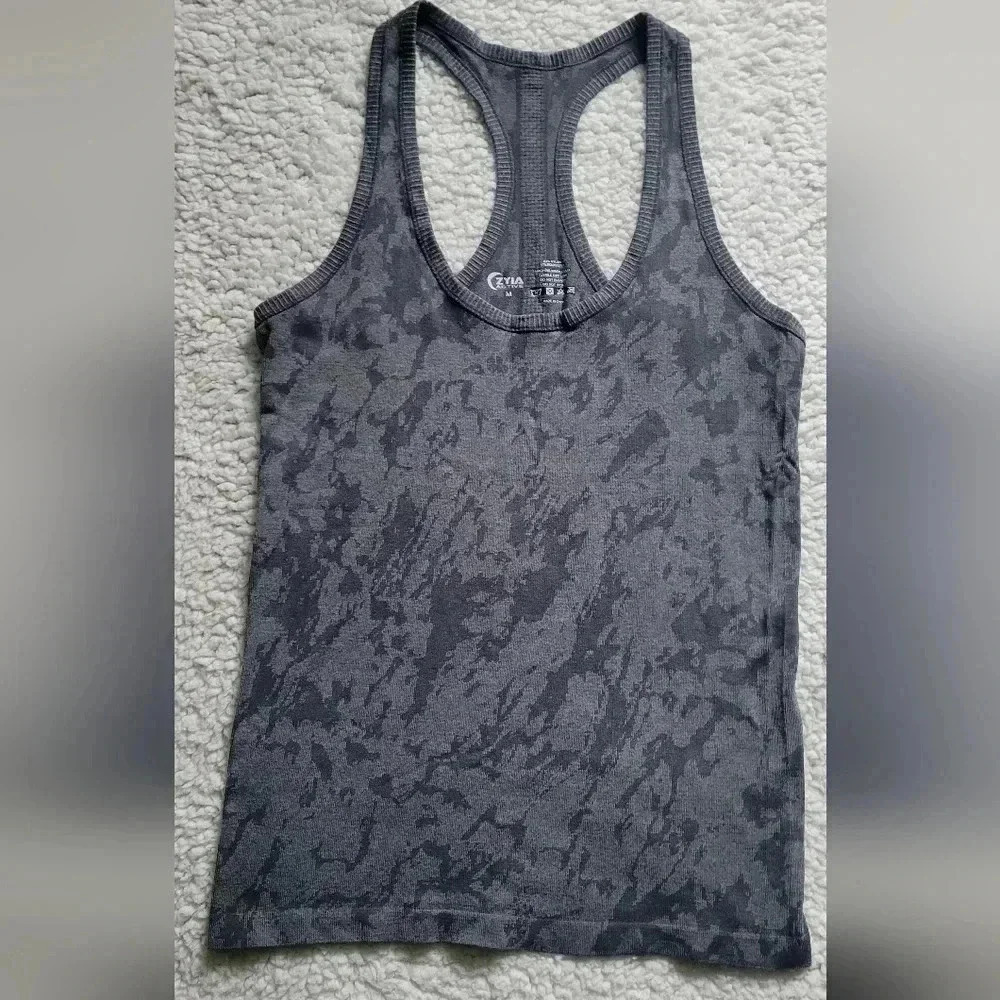 ZYIA Active Gray Splash Racer back Seamless Tank Top Size Medium - Picture 2 of 5